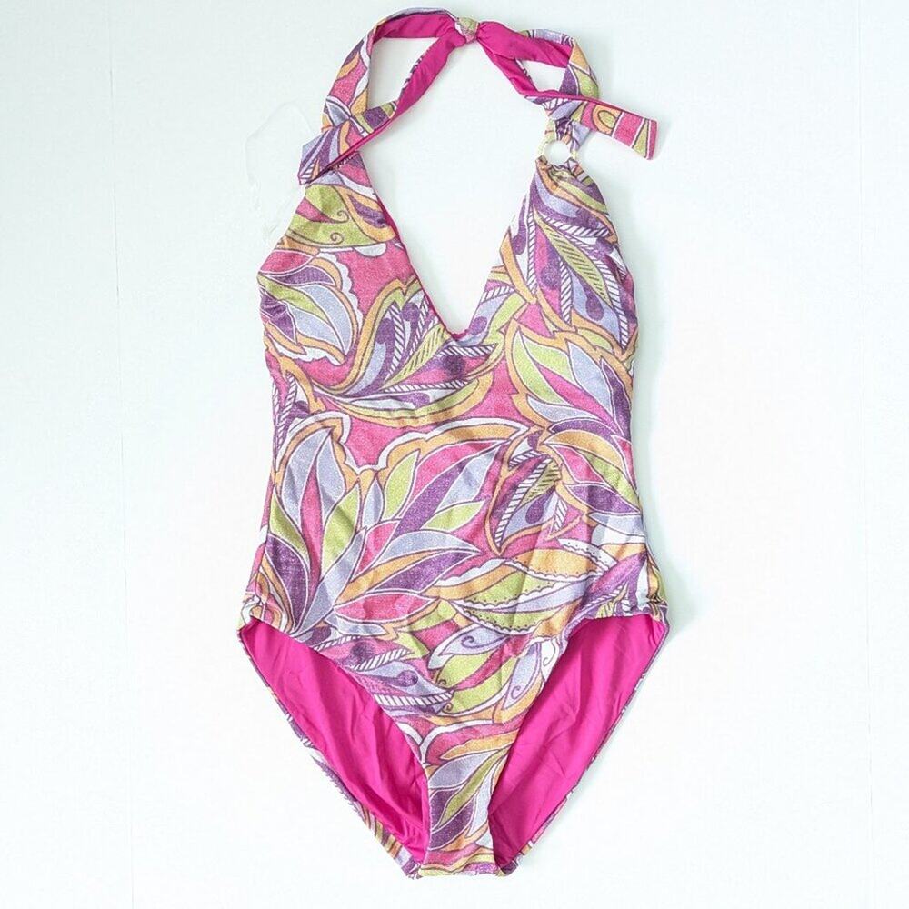 Becca Psychedelica Nina Plunge One-Piece Swimsuit, Multi, Women's M